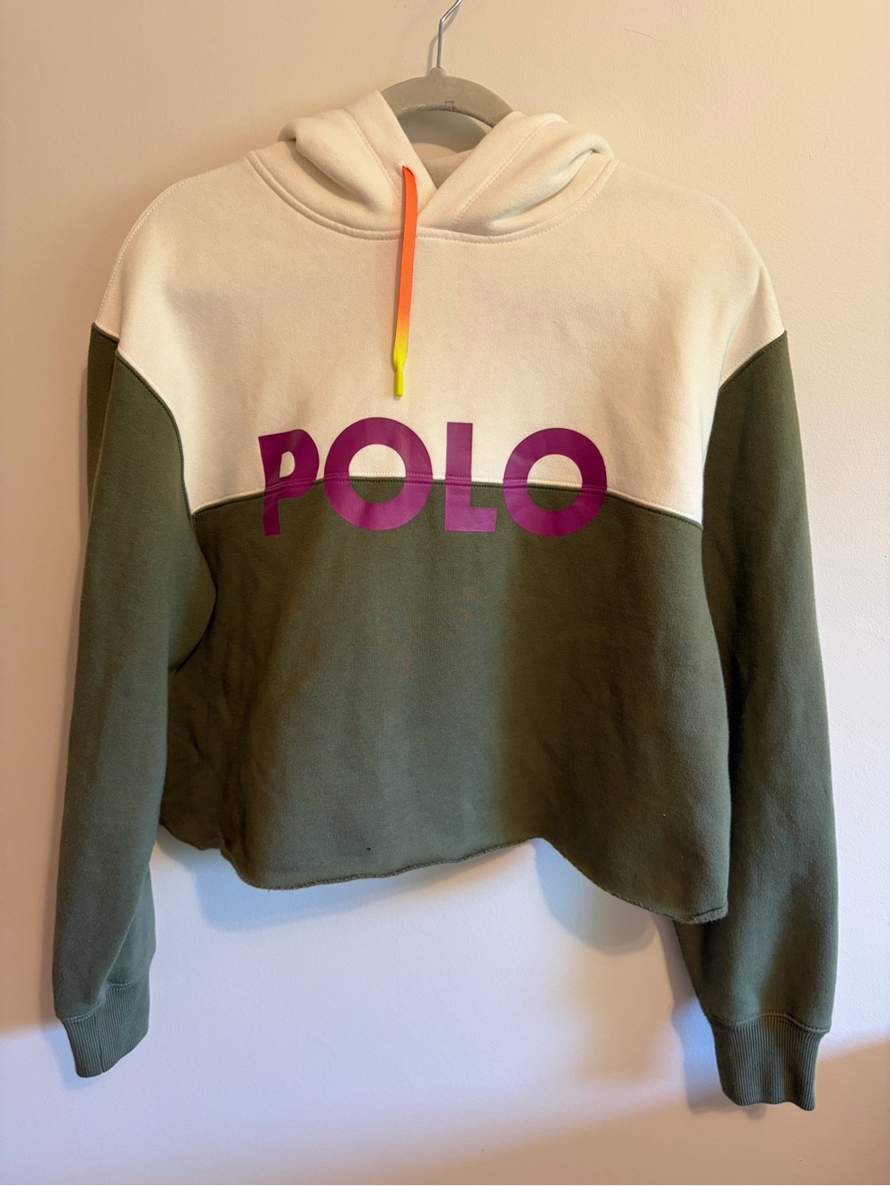 POLO RALPH LAUREN - size small logo color-blocked cropped hoodie